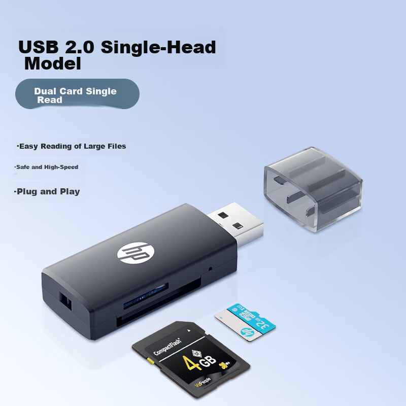 HP Type-C/USB Dual-Head Memory Card Reader Supporting SD/TF Dual Card Transfer for Mobile Phones, Computers, Tablets, iPad, Dashcams, and Surveillance Devices