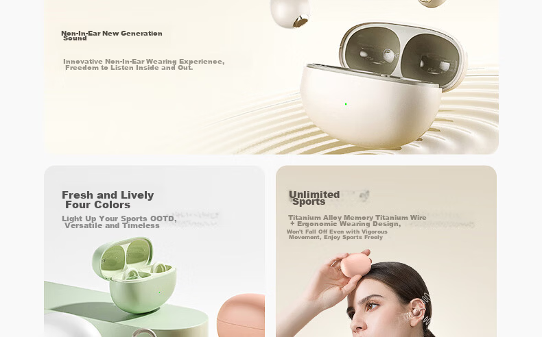 IKF AirClip Bluetooth Earclip Wireless Open Air Conduction Non-In-Ear HiFi Stereo Headphones Fitness Sports Long Battery Life Classic White 18