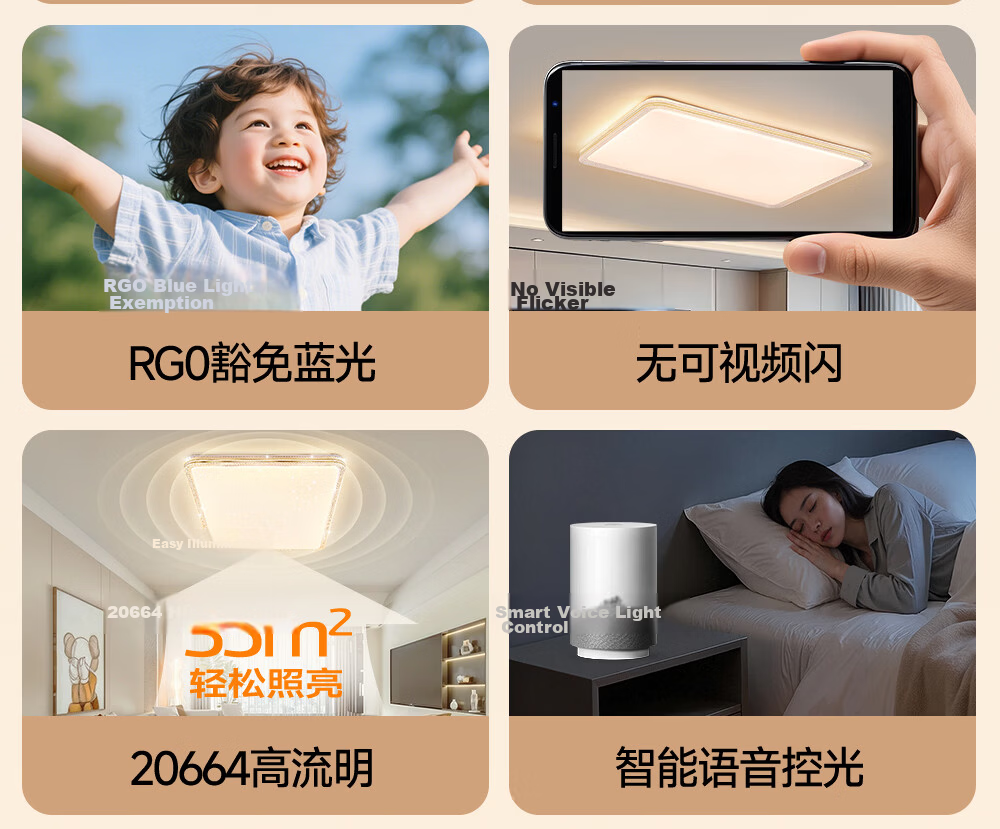 GUJIA LED Ceiling Light Luxury Crystal Imitation Eye Protection PR Light Living Room Bedroom Lamp 50CM - Three Colors [Installation Included] 4