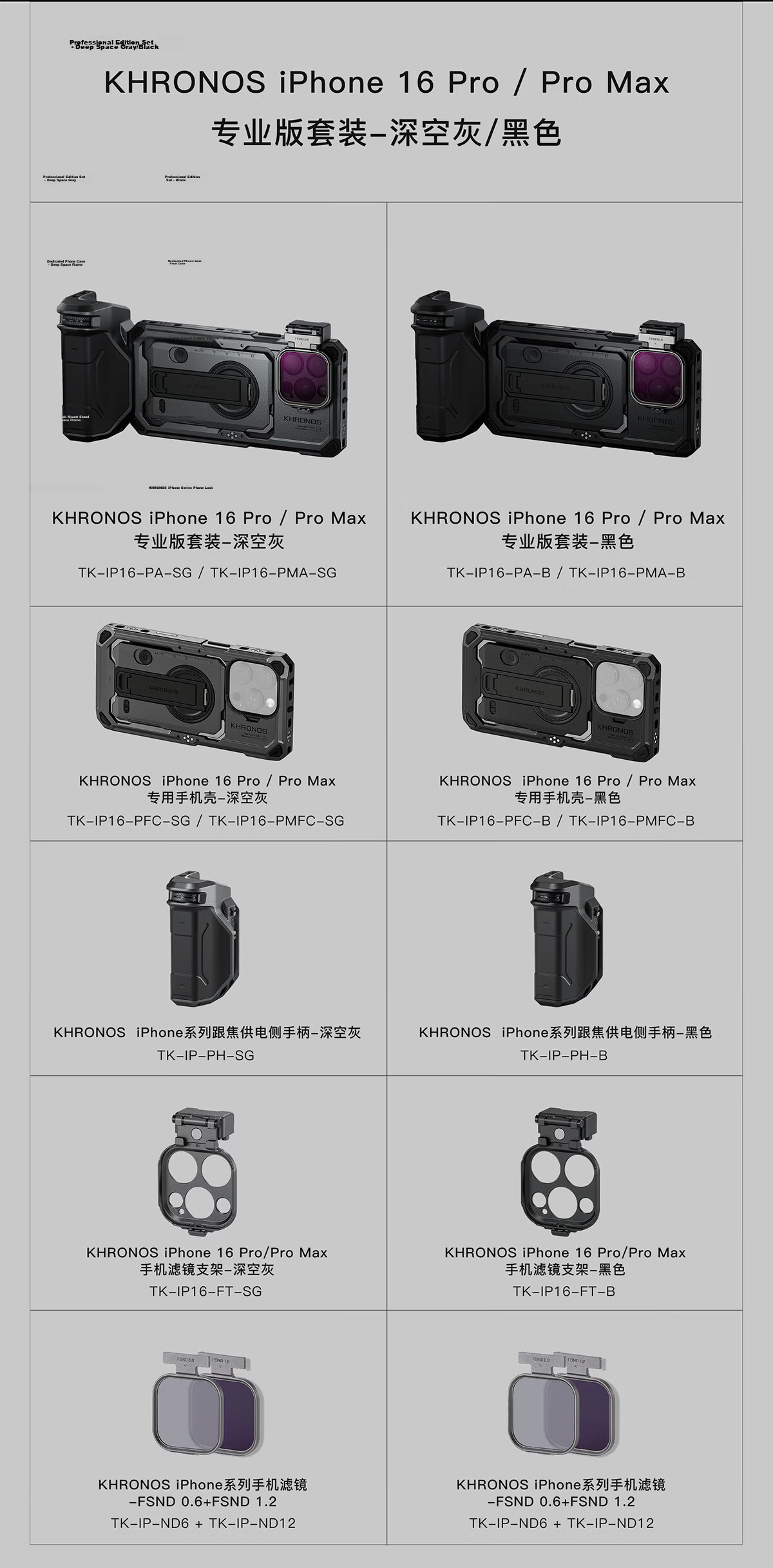 TILTA Iron Head Protective Case with Backplate for iPhone 16 Pro Max Rabbit Cage Anti-Drop Shell KHRONOS Meteor Series Deep Space Gray 20