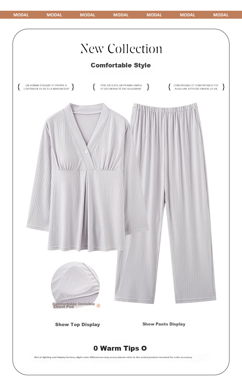 Xueqiman Women's Padded Maternity Nursing Homewear Postpartum Confinement Spring Summer Thin Long Sleeve Pajamas Suitable for Outside Wear 3