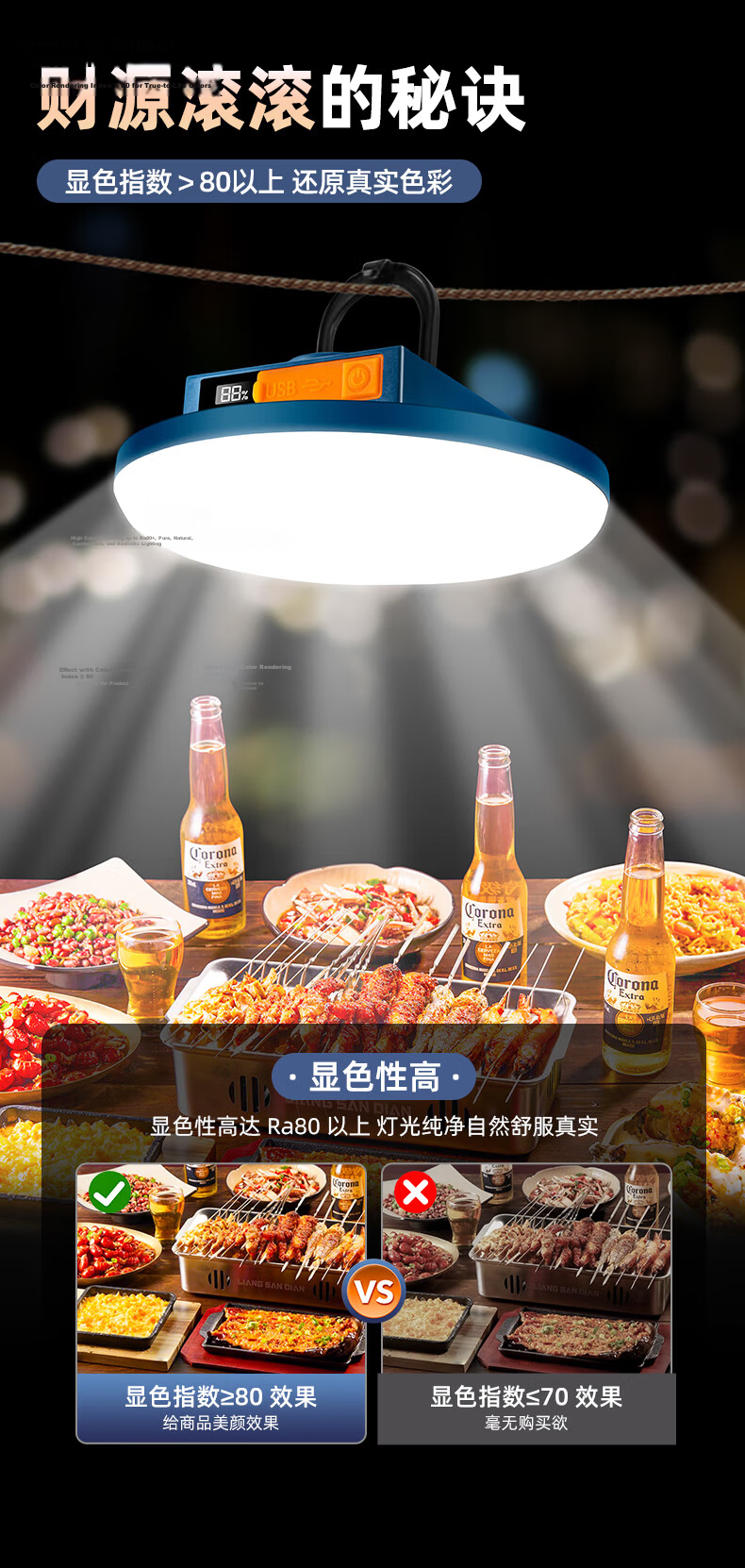 Datouren Outdoor Camping Light Rechargeable Super Bright Magnetic Work Lamp Night Market Stall Light 100-Hour Long Battery Life 6