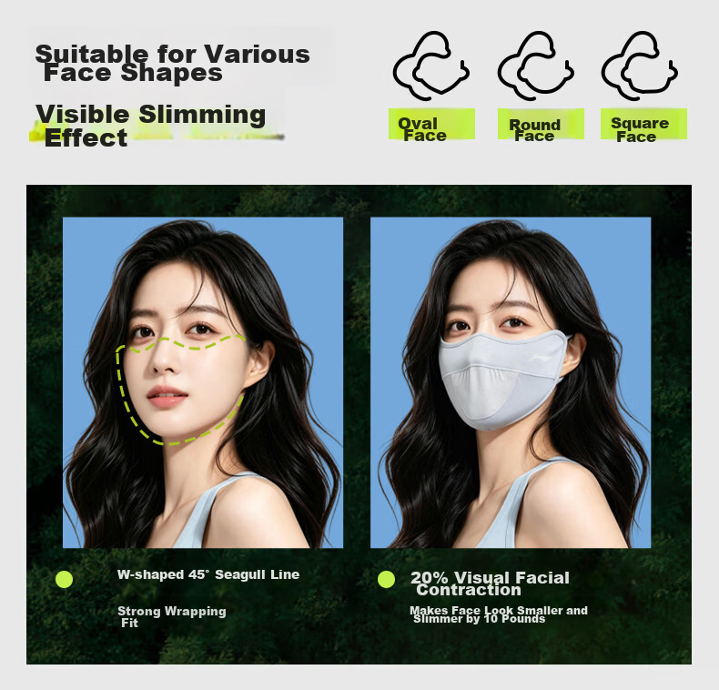 Li-Ning Sunscreen Face Mask Unisex Ice Silk UV Protection 3D Sunshade Breathable Mosquito Repellent for Running and Cycling 5