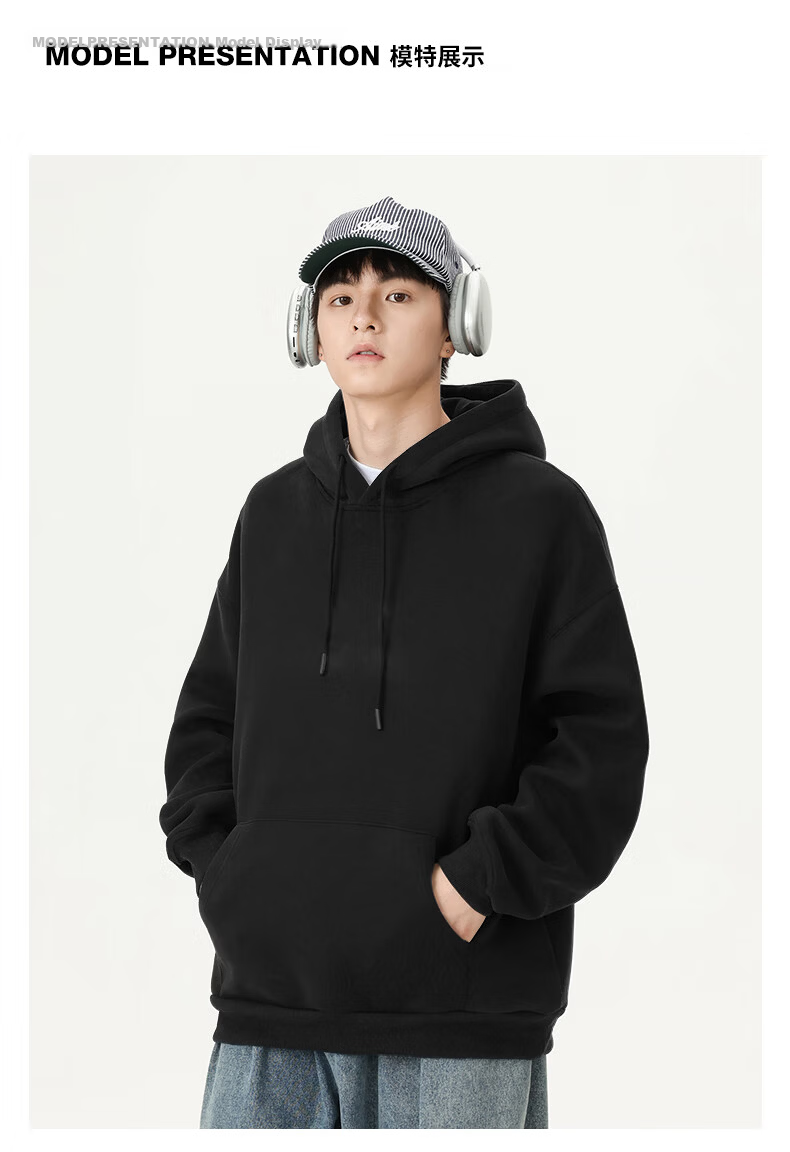 NASA GISS Men's Hoodie Loose Fit Solid Color Sports Sweatshirt Youth Long Sleeve Jacket Black M 25