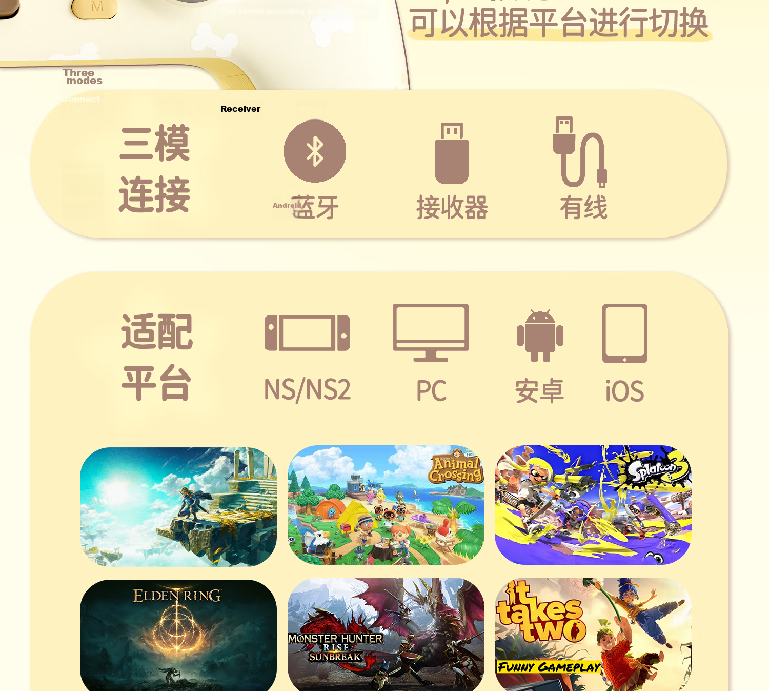 Gudetama x Pudding Dog Wireless Bluetooth Cartoon Game Controller Receiver for Switch 2/NS OLED/PC/Steam/Android/iOS IP Collaboration Girls Gift 14