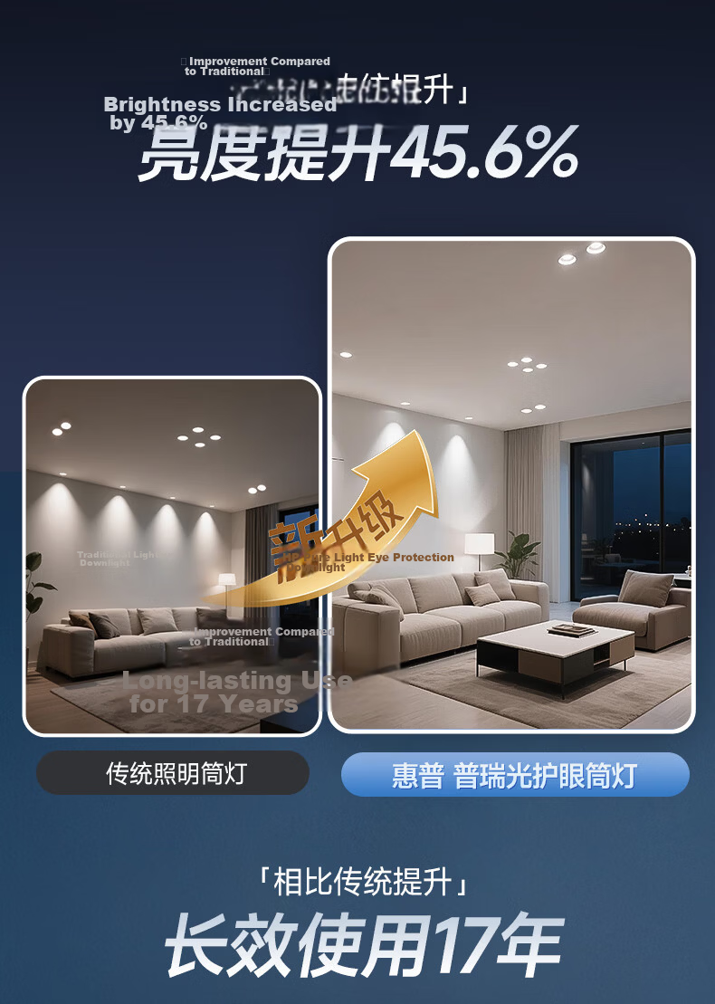 HP Pure Dual-Core Deep Cup Anti-Glare Recessed Downlight for Entrance Corridor Living Room Ceiling Light 75mm Cutout Mu Zhi Guang 6