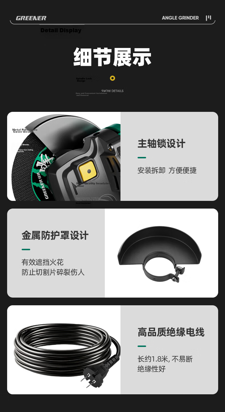 Green Forest 860W Angle Grinder 9-Piece Set Angle Polisher Cutting Grinding Polishing Electric Tool 12