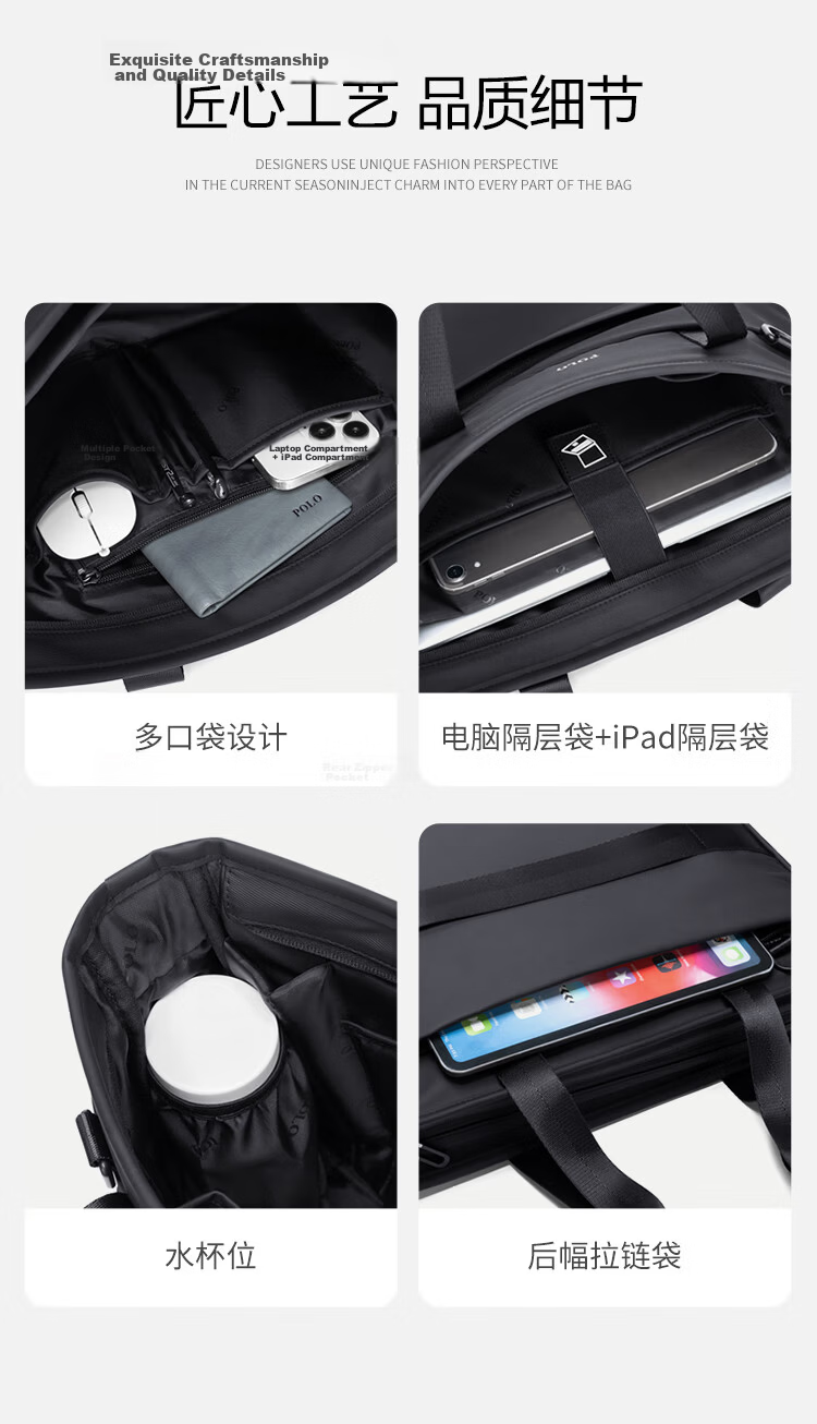 POLO Business Briefcase Expandable Men's Handbag 14/15.6 Inch Laptop Bag Shoulder Bag Gift for Boyfriend 12