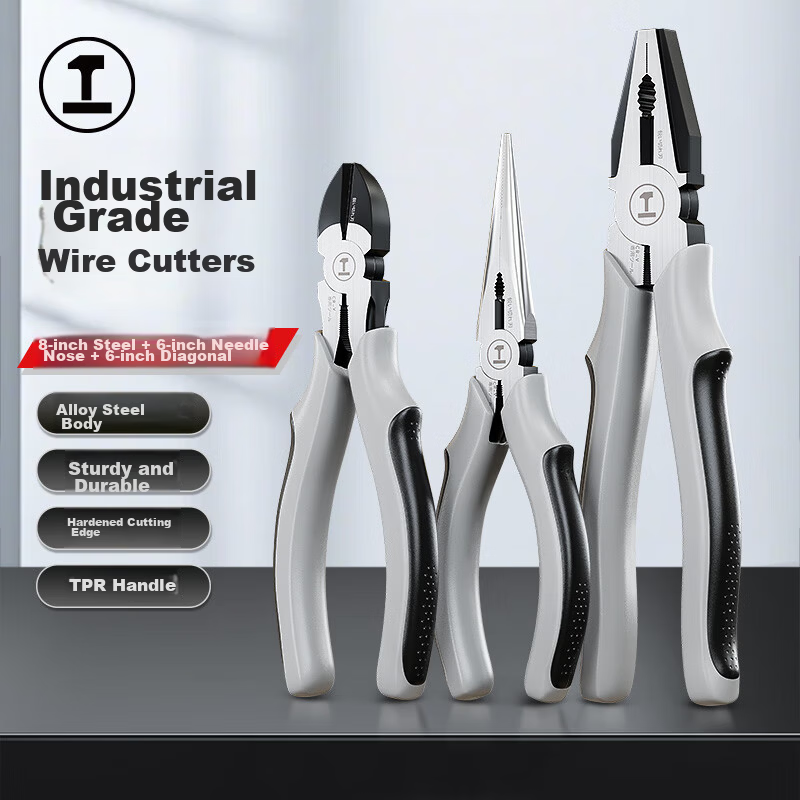 GREENER Electrician Pliers Set 3-Piece Wire Cutters Needle Nose Pliers Diagonal Cutting Pliers Ergonomic Grip Household Hand Tools