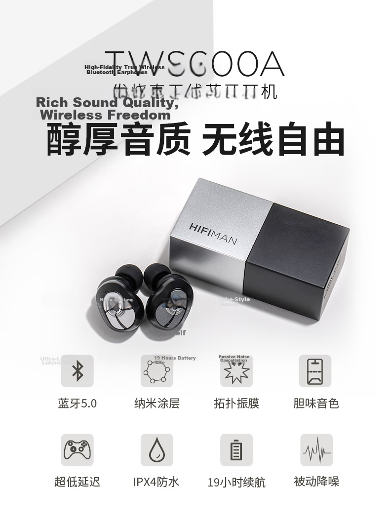 HIFIMAN Svanar Wireless Jr True Wireless Active Noise Cancelling Bluetooth Earphones, In-Ear Wireless Headphones 1