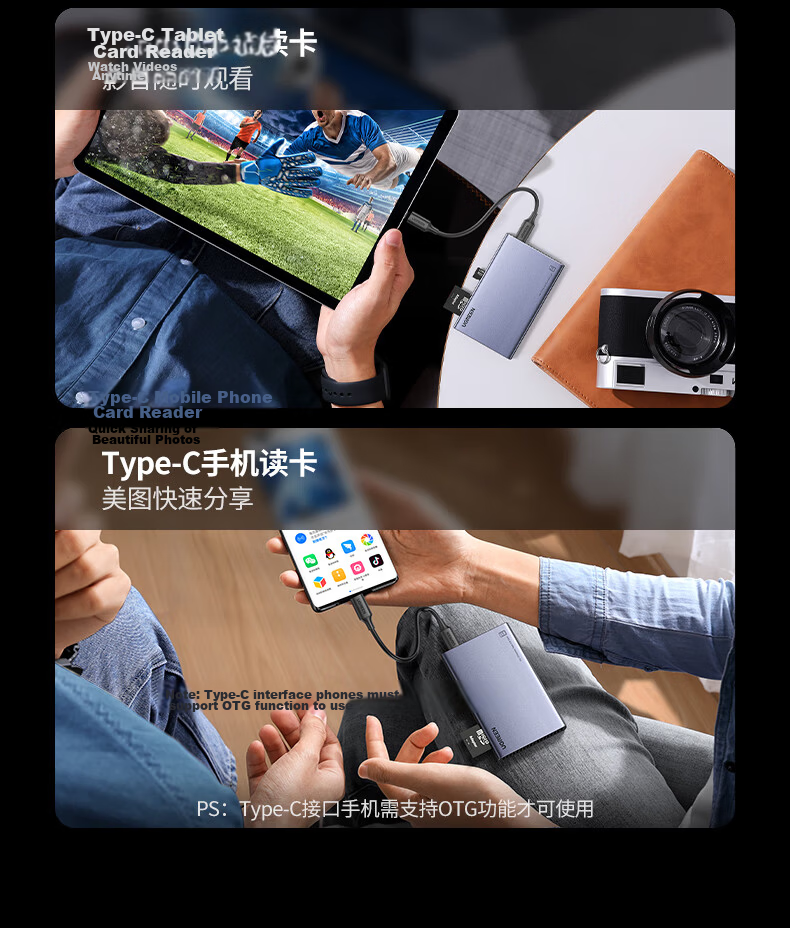 Ugreen USB Type-C 3.2 High-Speed Card Reader SD/TF Express Memory Card 10Gbps Transfer Multi-Functional for Switch 2nd Gen Handheld Console Camera PC 15