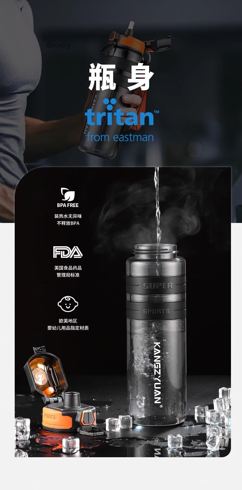 Cica Sports Water Bottle Men's Large Capacity High-Value Tritan Children's Student School Special Youth Water Bottle 2026 2