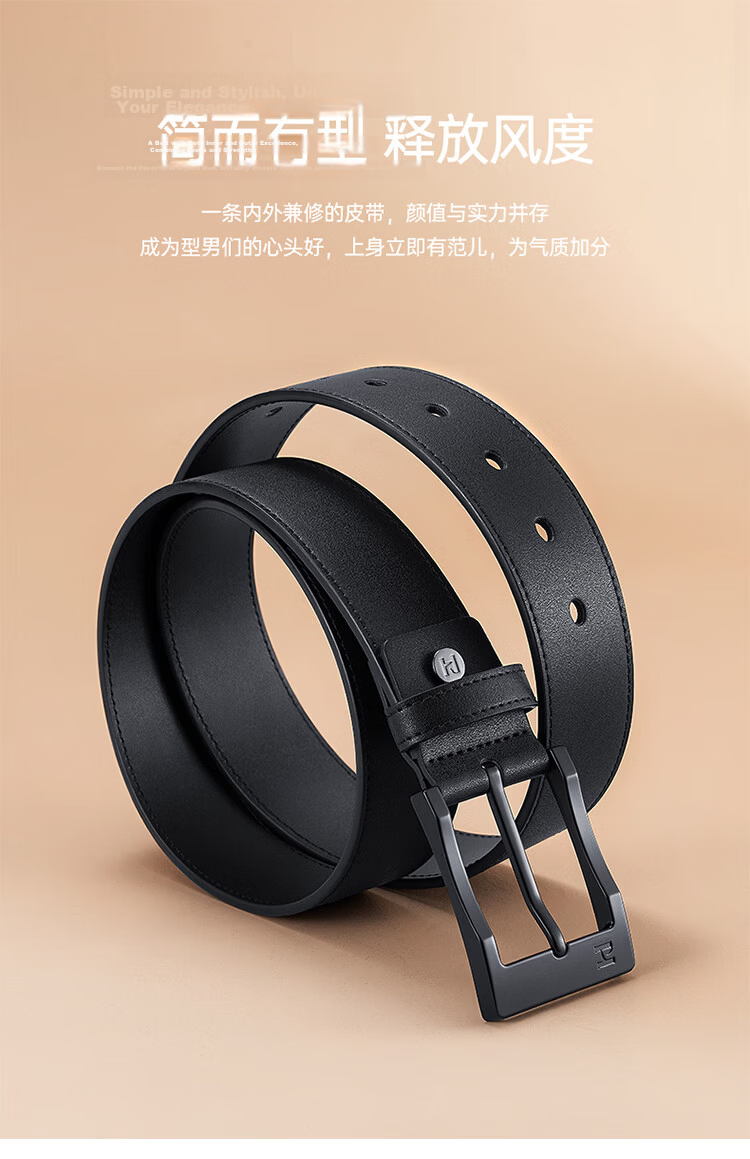 HLA Men's Genuine Leather Business Casual Pin Buckle Belt Birthday Gift for Boyfriend New Versatile Style 4