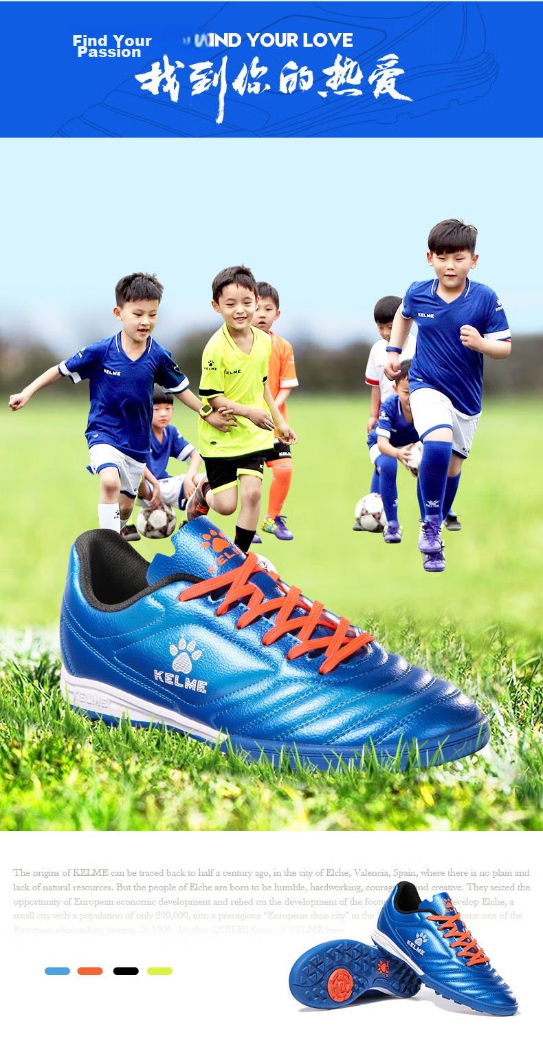 KELME Soccer Shoes for Men And Youth, Competition TF Turf Cleats, Student Breathable Non-Slip Football Boots, White/navy Blue, Size 34 6