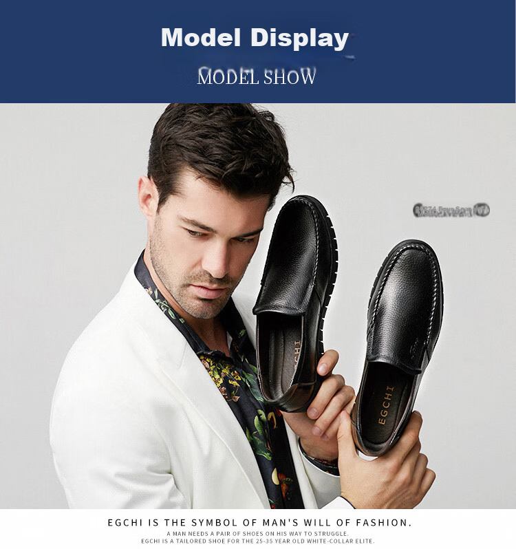 EGCHI Business Casual Shoes for Men, Leather Slip-On Shoes, Top-Grain Cowhide, Middle-Aged Footwear, 36274 Hollow-Out Style, Size 40 14