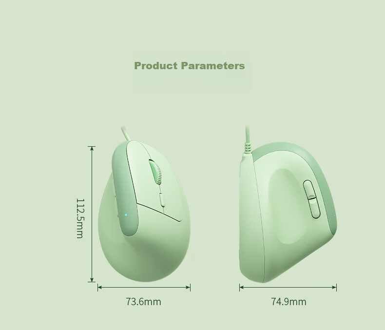 B.O.W Hangshi M190U Ergonomic Wired Mouse Office Computer Vertical Grip Mouse Silent Mouse for Drawing and Modeling Matcha Green 16