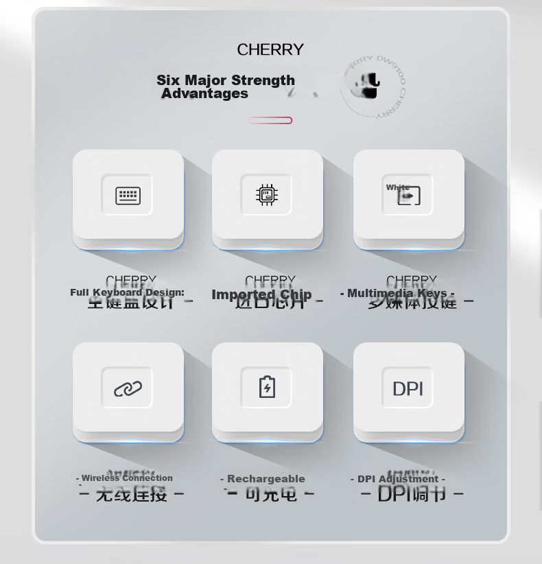 CHERRY DW9100 Wireless Keyboard and Mouse Set Wireless Bluetooth Dual-Mode Keyboard and Mouse Computer Keyboard Office Business SX Scissor-Switch Ultra-Thin Rechargeable Black 3