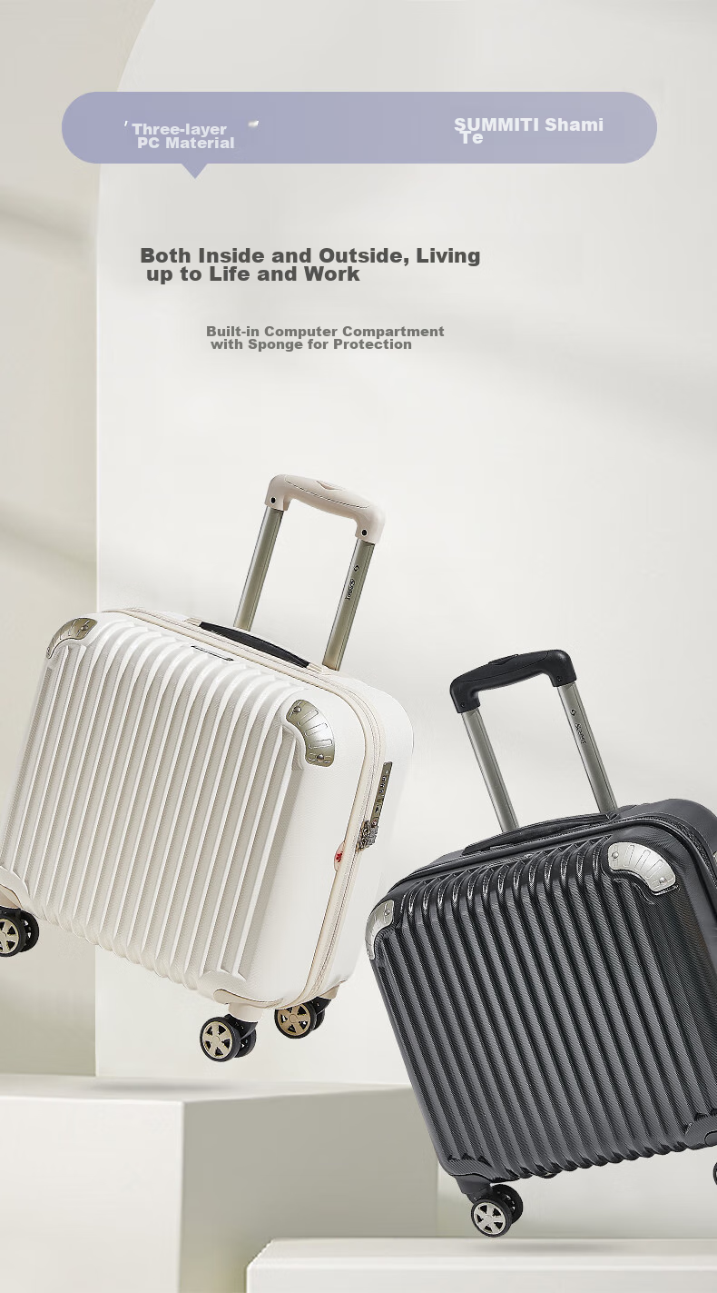 SUMMIT Luggage 18-Inch, Compact Quiet Spinner Wheels, Scratch-Resistant High-End Business Carry-On Suitcase PC338 Black 3