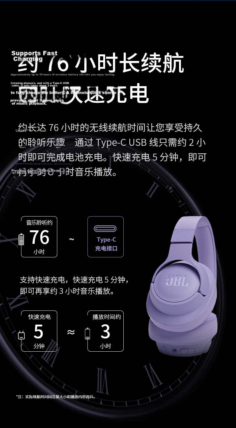 JBL TUNE 720BT Over-Ear Bluetooth Headphones Wireless Headset for Phone, Computer, Gaming, Music, Long Battery Life, Men's Birthday Gift, Deep Space Black 5