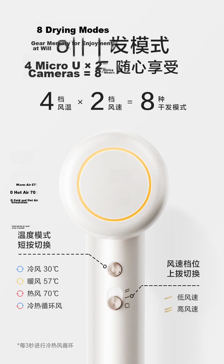 JD Jingzao Smart High-Speed Hair Dryer Lite2 White Negative Ion Quiet Powerful Home Dormitory Hair Dryer Birthday Gift for Boyfriend Girlfriend 520 10