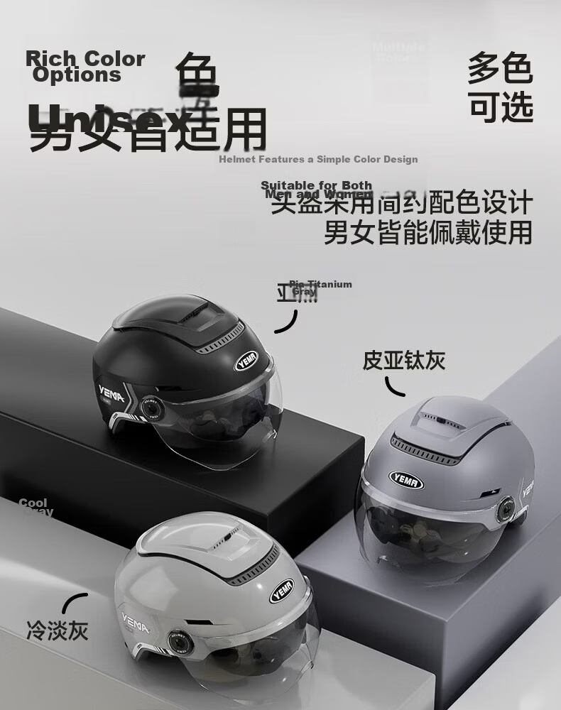 YEMA 3C Certified Electric Bike Helmet Unisex Motorcycle Half Helmet Summer Sun Protection Dual Lenses Zero-Pressure Sunroof Four-Season Universal Electric Scooter Safety Helmet 370S Ceramic White wit 22