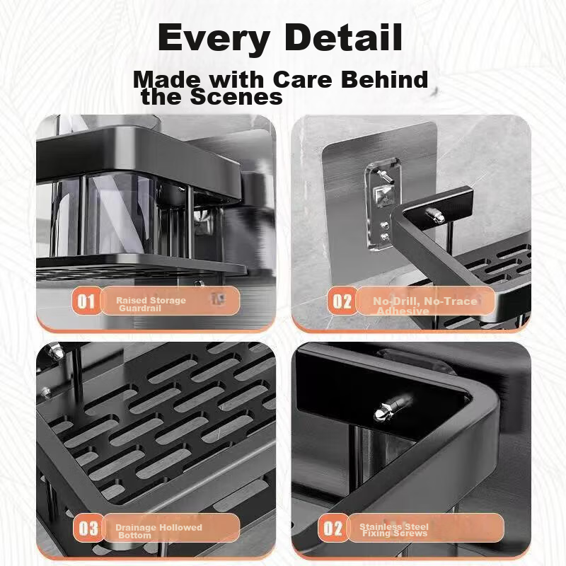 Xinpei Space Aluminum Bathroom Square Storage Rack, No Drilling Required, Wall-Mounted for Bathroom Vanity And Kitchen Storage 11