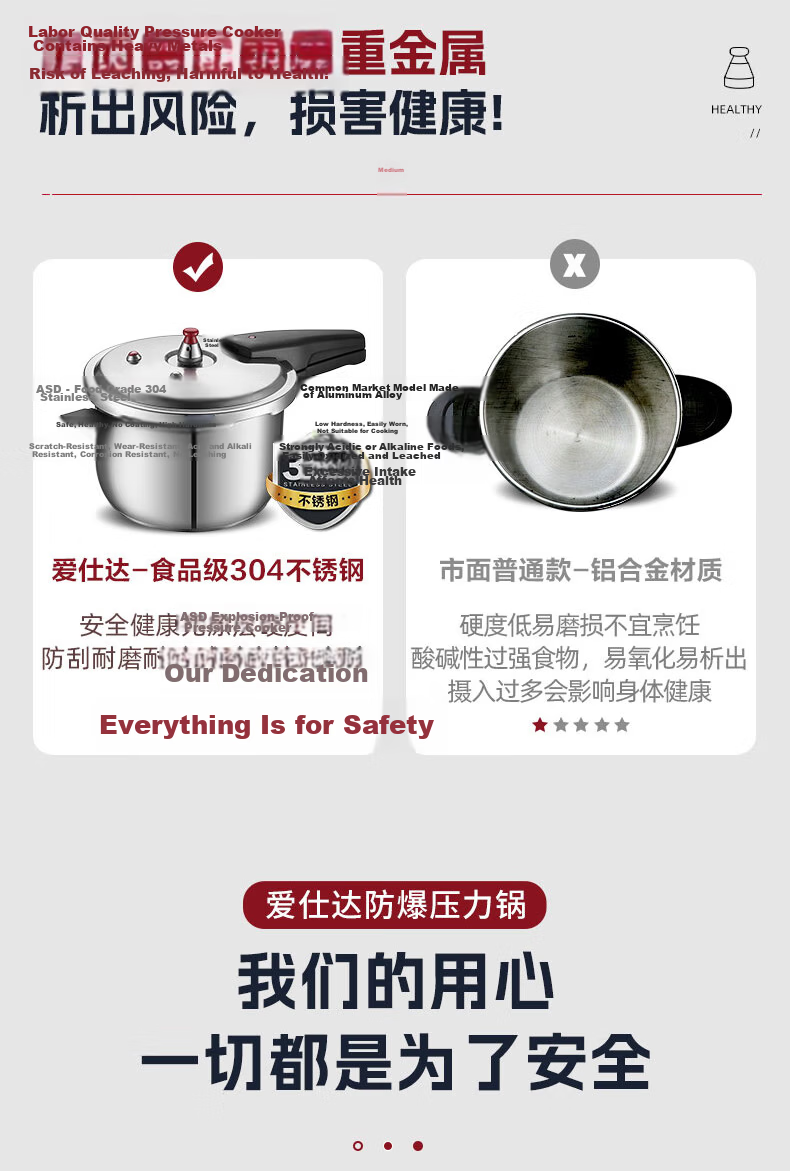 ASD High-Pressure Cooker Explosion-Proof 304 Stainless Steel Household Pressure Cooker Gas Stove and Induction Cooker Compatible 24cm YS24A13WG 4