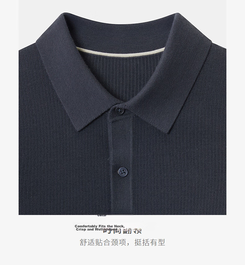 Goldlion Wool Blend Autumn Winter Long Sleeve Knit Sweater Men Solid Color Fashion Textured Pullover Blue Gray XL 35