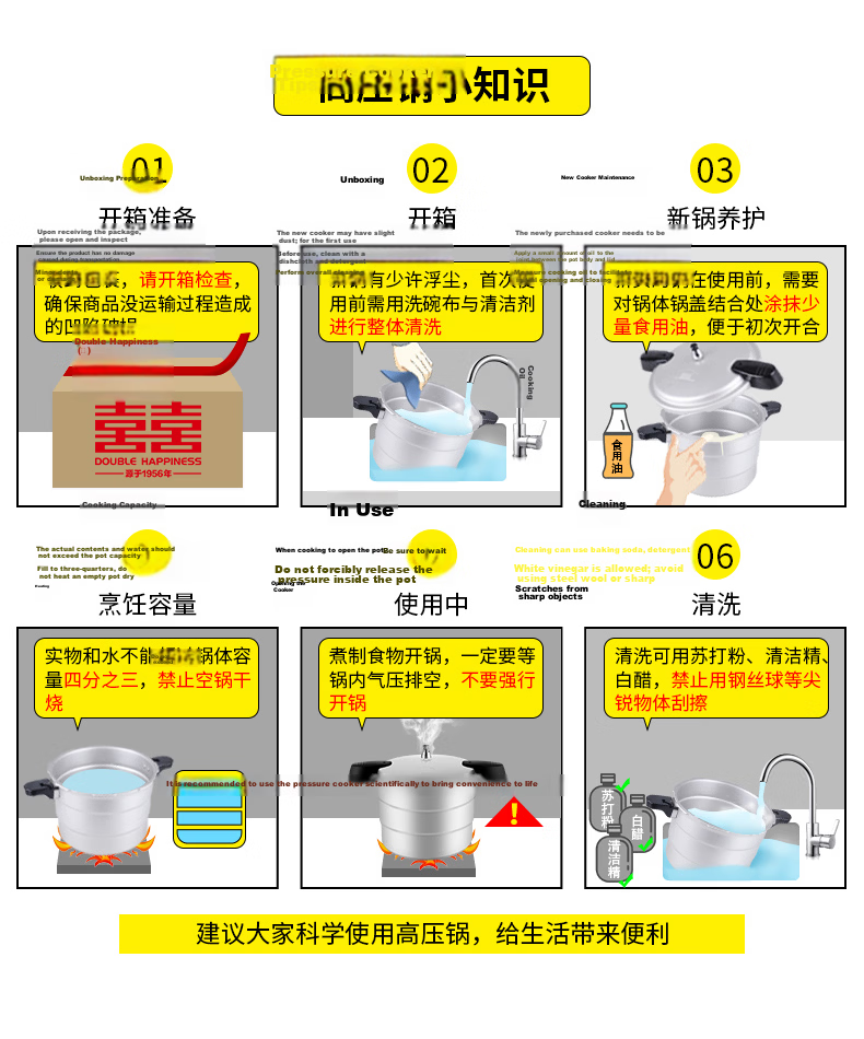 Double Happiness High-Pressure Cooker Gas Flame Explosion-Proof Household and Commercial Large Capacity Double-Handle Pressure Cooker Dual-Stage 28CM/12L 13