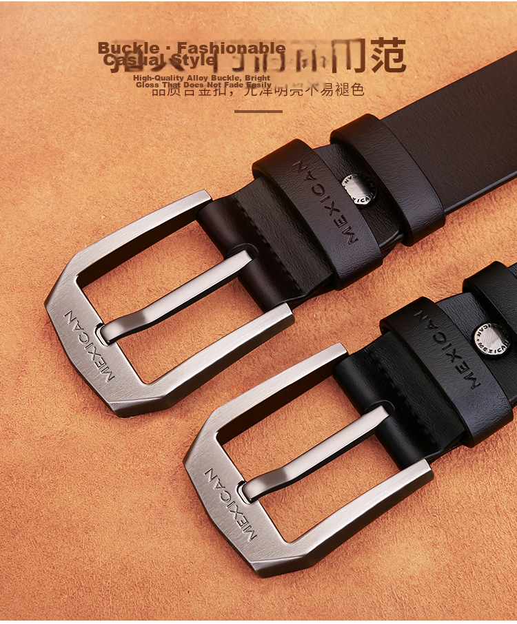 MEXICAN Men's Genuine Leather Pin Buckle Business Casual Trendy Belt Birthday Gift for Men and Dad 6