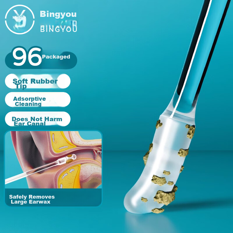 Bingyou Sticky Ear Sticks 96-Pack Ear Cleaning Tool Children's Safe Disposable Earwax Remover
