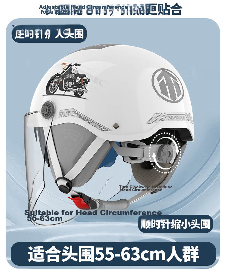 Yundianwei Electric Vehicle Helmet 3C Certified Unisex Four-Season Electric Scooter Safety Helmet Summer Breathable Large Sunroof Motorcycle Half Helmet [Dual Lens Bluetooth Tail Light Version] Glow W 20
