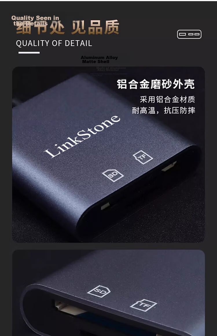 LinkStone Type-C Apple 16 Card Reader, USB-C Multifunctional SD/TF Two-In OTG Card Reader, IPone15 Dash Cam, DSLR Surveillance, Mobile Phone Camera Memory Card 8