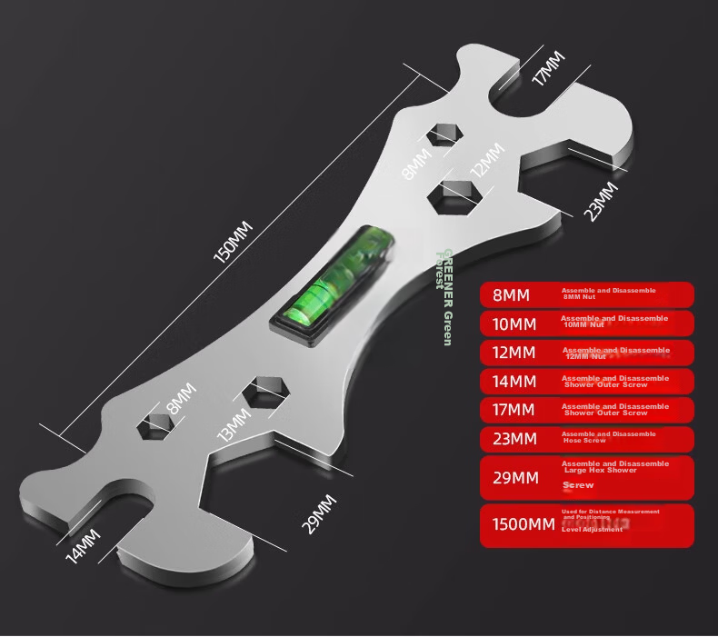 GREENER Universal Shower Wrench Multi-Functional Bathroom Wrench Household Small Thick Multi-Purpose Wrench 10