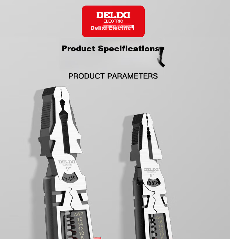 DELIXI ELECTRIC 8-Inch Multi-Function Combination Pliers Wire Stripper Cutter Lineman Pliers Six-in-One 18