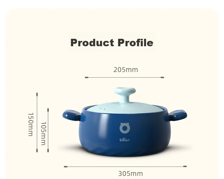 Bear Clay Pot, Soup Pot, Heat-Resistant And Crack-Resistant, 2.5L Small Clay Pot, Wide-Mouth Stew Pot, Ceramic Pot, G0026-P01 25