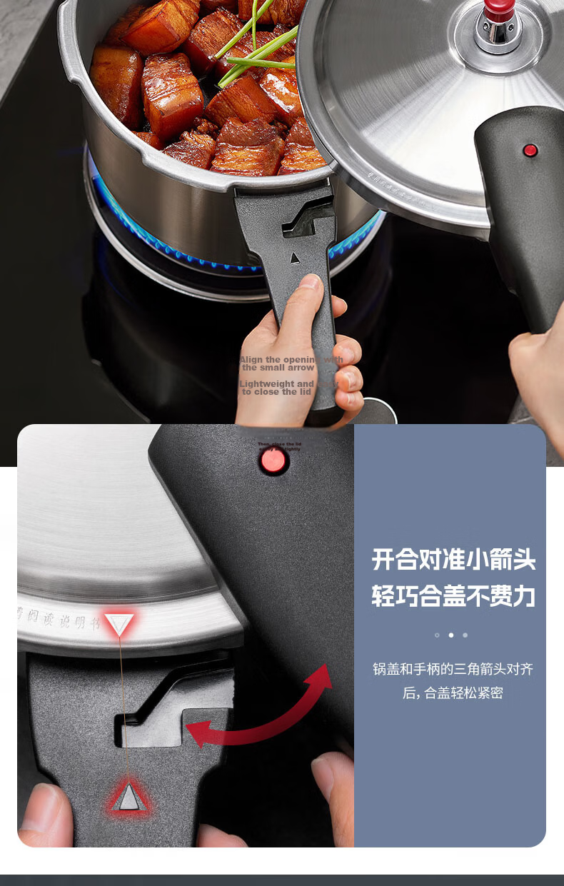ASD High-Pressure Cooker Explosion-Proof 304 Stainless Steel Household Pressure Cooker Gas Stove and Induction Cooker Compatible 24cm YS24A13WG 13