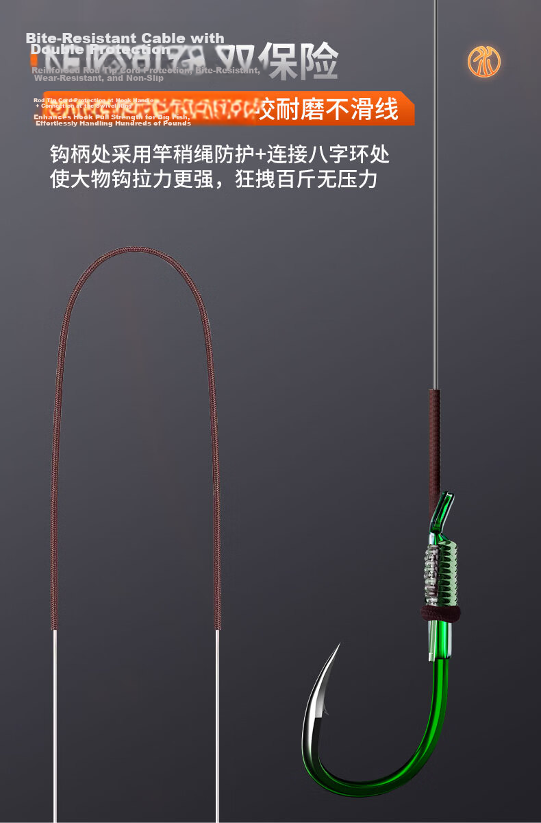SIMAGO Ximando Large Fish Monofilament Double Hook Ready-made Line for Big Fish, Grass Carp, Ise Ni Crooked Mouth Barbless Giant Fish Line, Size 5.0# Hook 8# 10