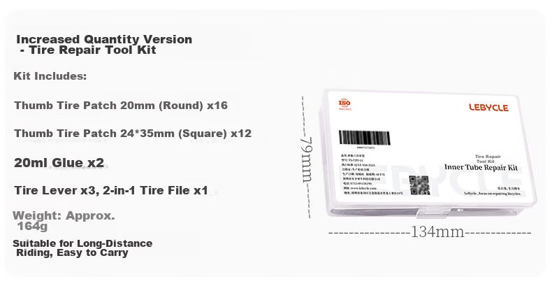 LEBYCLE Mountain Road Bike Tire Repair Tool Kit Portable Inner Tube Patch Glue Film with Tire Lever and Tire File 3