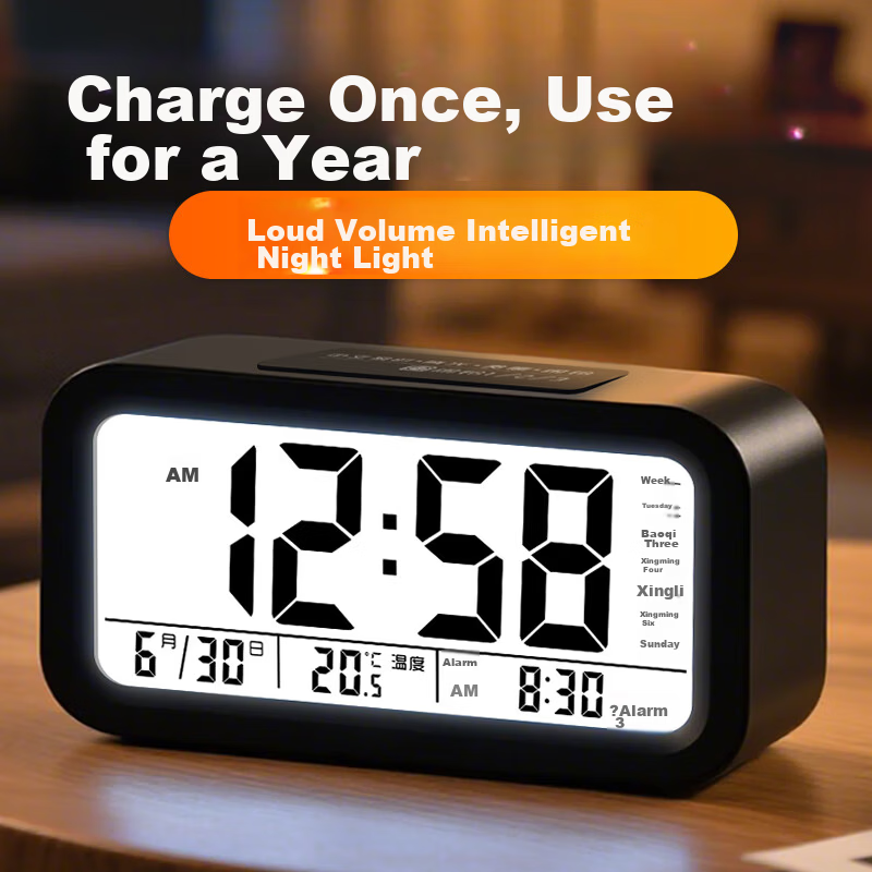 BBA ăHot Sale 50K+ăRechargeable Loud Volume Smart Temperature Electronic Alarm Clock New Children's Student Wake-Up Device Desktop Clock Back-to-School Essential Gift