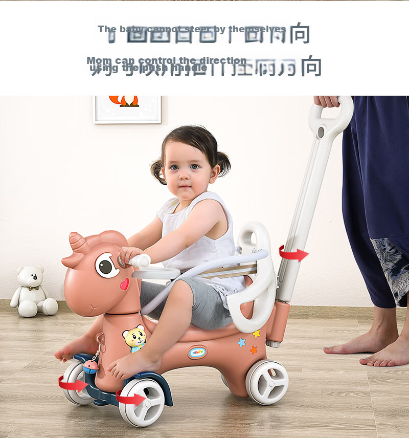 Youbeichen Children's Rocking Horse, Multifunctional Baby Wooden Horse, Rocking Car with Steering Function, First Birthday Gift 3