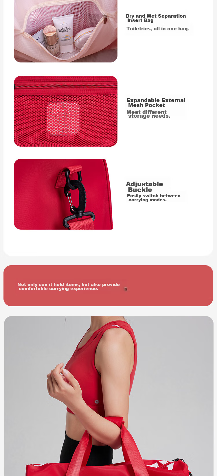 HLA Travel Bag for Men And Women, Dry And Wet Separation Fitness Bag, Water-Resistant Storage Sports Backpack, Large Capacity Swimming Bag, Red 8
