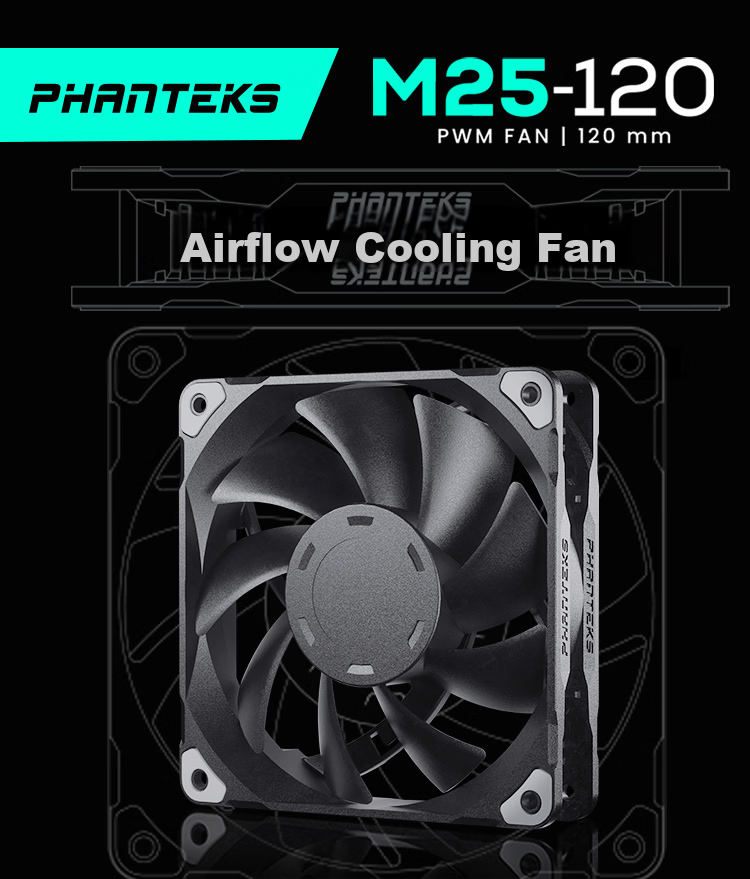 PHANTEKS M25 Elegant Black 14cm Desktop Case Cooling Fan X3 Bundle (FDB Hydraulic Bearing, Series Connection Cable, 4-Pin PWM Temperature Control, Enhanced Airflow) 3