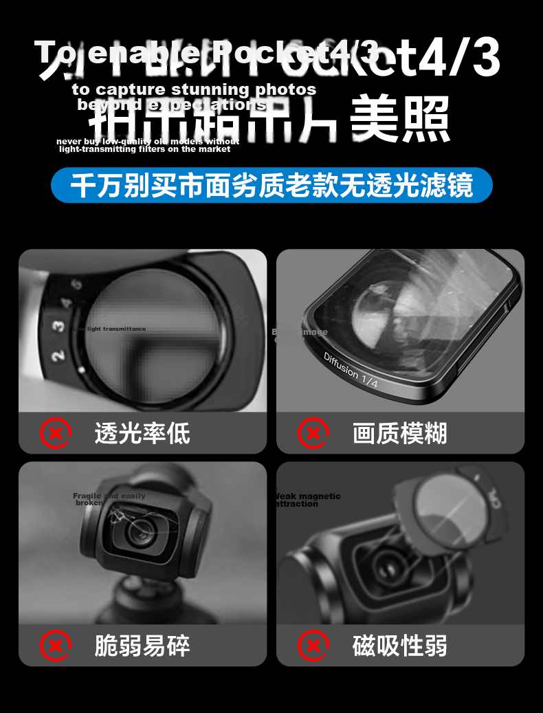 Yangfeisi [Best Seller 80K+] Ultra Clear Ultra Thin Filter Set for DJI Pocket 4/3 DJI Accessories Sports Camera Black Soft/UV/CPL Polarizer ND Neutral Density Magnetic Filters 1