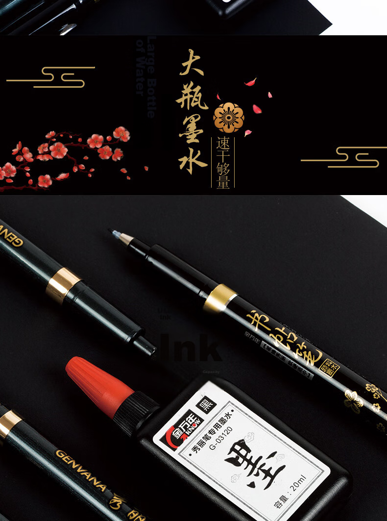 Jinwanniang Medium Regular Script Elegant Calligraphy Practice Pen Scientific Fountain Pen Style Brush Pen Beginner Set Soft and Hard Pen Black (12 Pieces) G-0939 3