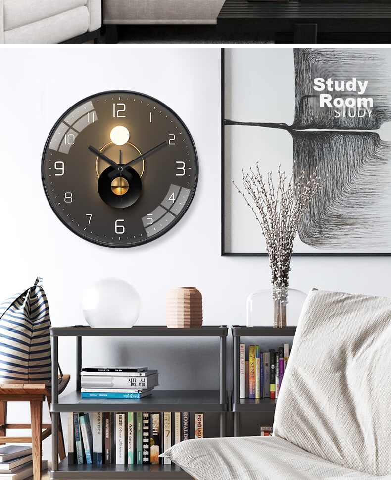 Pengchuang Radio-Controlled Clock with Automatic Time Synchronization, Modern Light And Shadow Art Living Room Wall Clock, Home Quartz Simple Luxury Wall Clock 11
