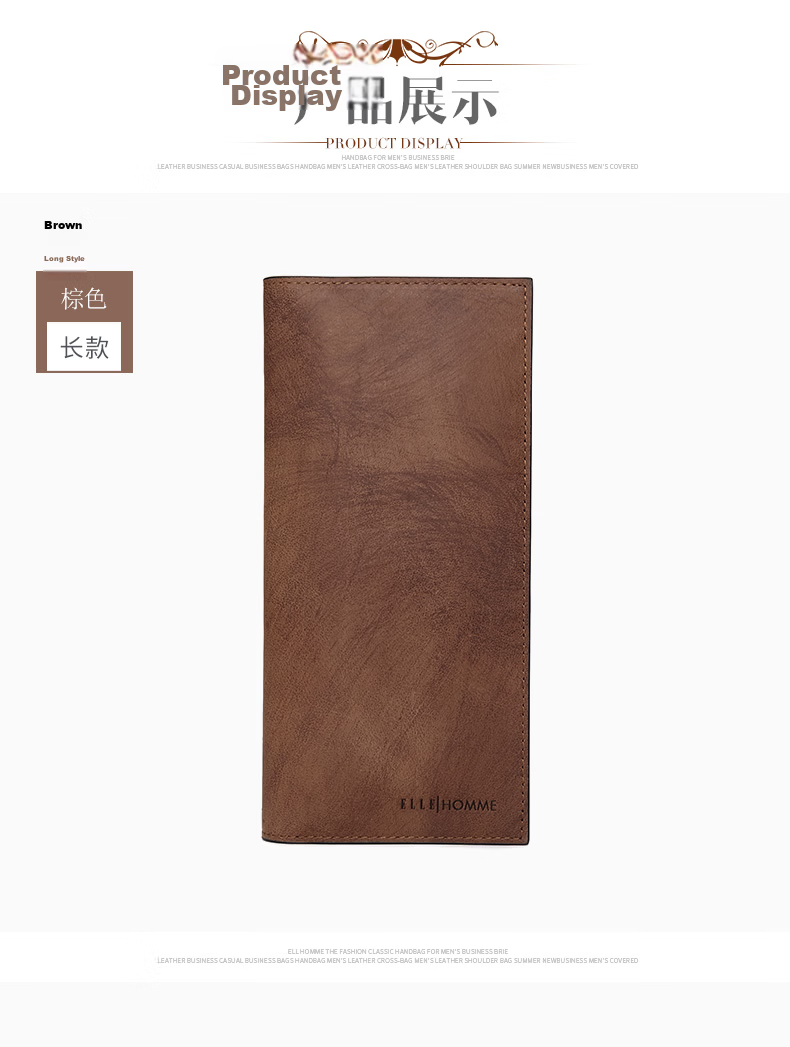 ELLE HOMME Vertical Wallet First Layer Cowhide Multi-Card Vintage Bi-Fold Card Holder 0330 Birthday Gift for Boyfriend 6