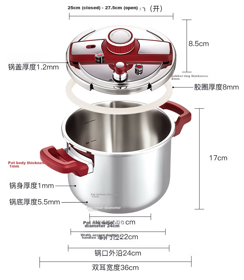 TIANXI Explosion-Proof Pressure Cooker 6L 304 Stainless Steel Pressure Cooker for 3-4 People Compatible with Induction Cookers [JD Exclusive] 19