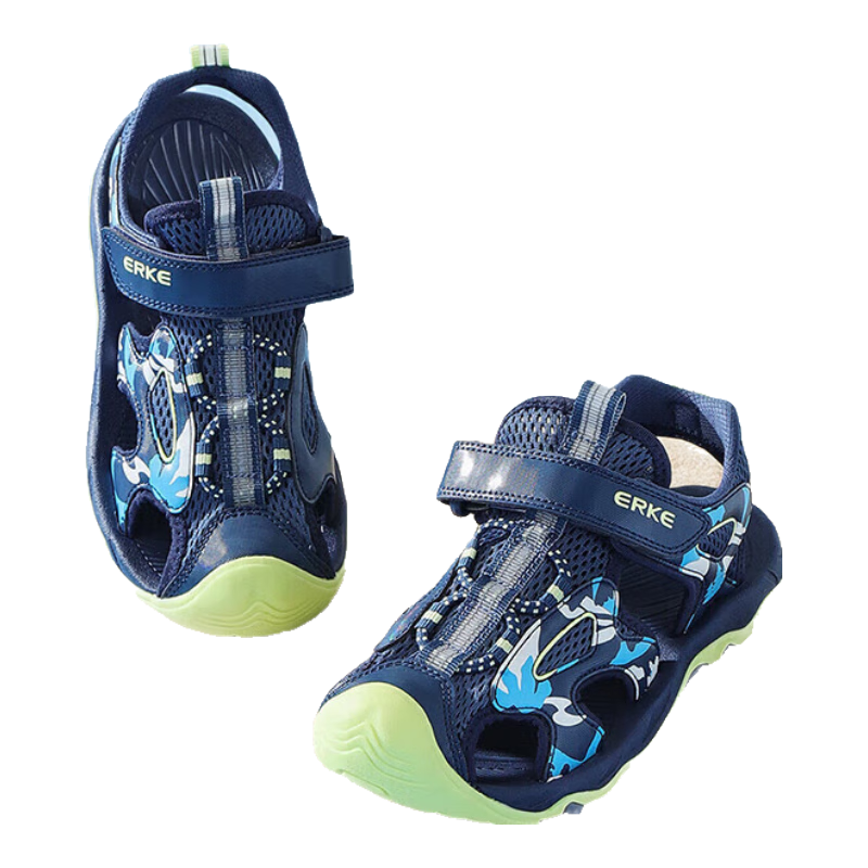 ERKE Children's Shoes, Boys' Outdoor Footwear for Older And Younger Kids, Casual Beach Sandals, Deep Navy Blue/ice Jade Blue, Size 37