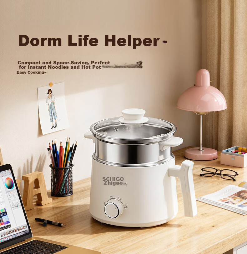CHIGO Electric Cooking Pot [0 Plastic 0 Coating] Electric Hot Pot Small 304 Stainless Steel Mini Electric Pot Integrated Instant Noodle Small Hot Pot Multifunctional Pot Birthday Gift 1.7L 1